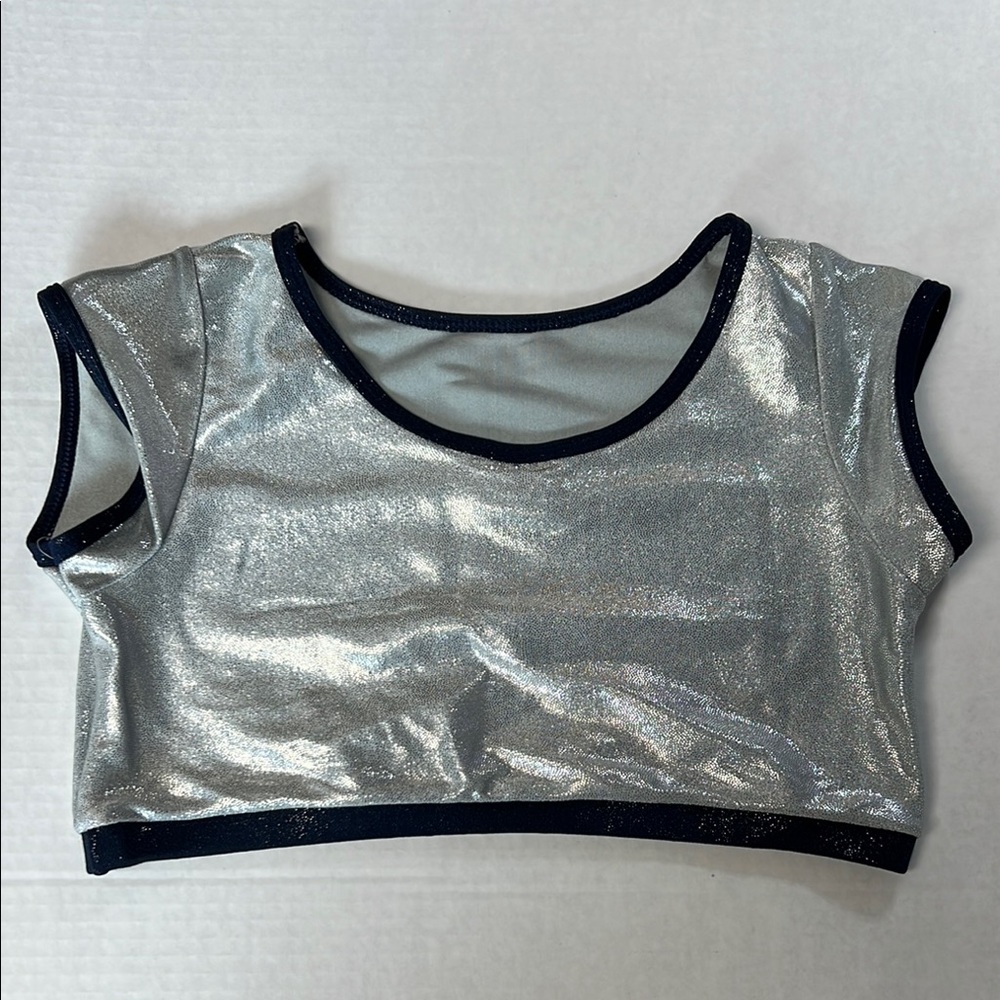 Silver/Navy Sparkling Metallic Crop Top 12/14 Cheer & Dance Uniform